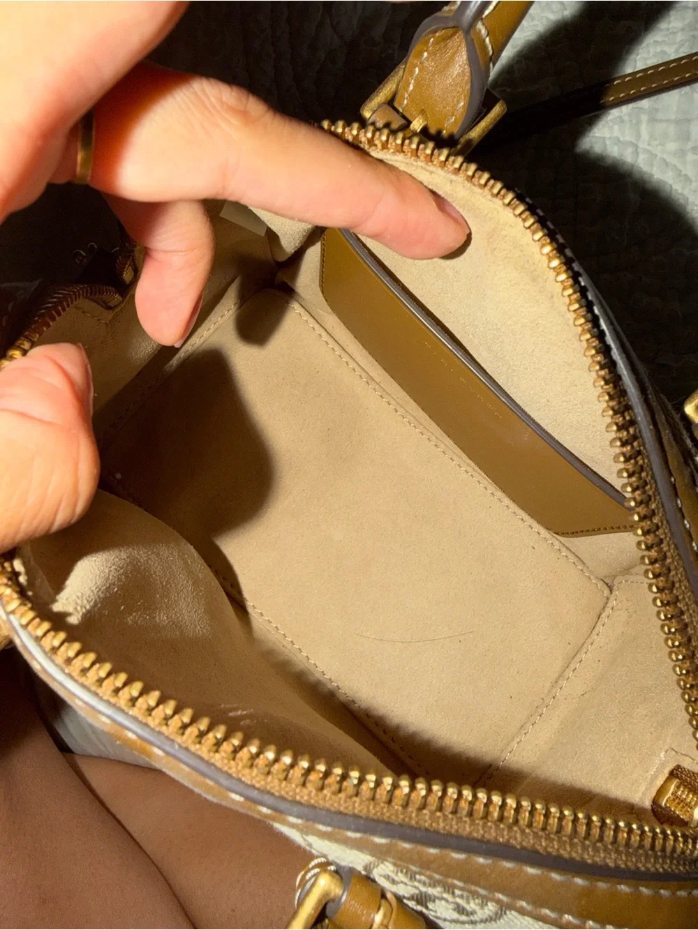 Tory Burch Beige and Brown Logo Canvas Mini Satchel